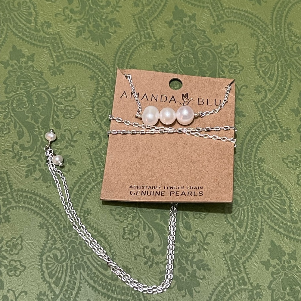 Genuine freshwater pearl necklace adjustable silver tone